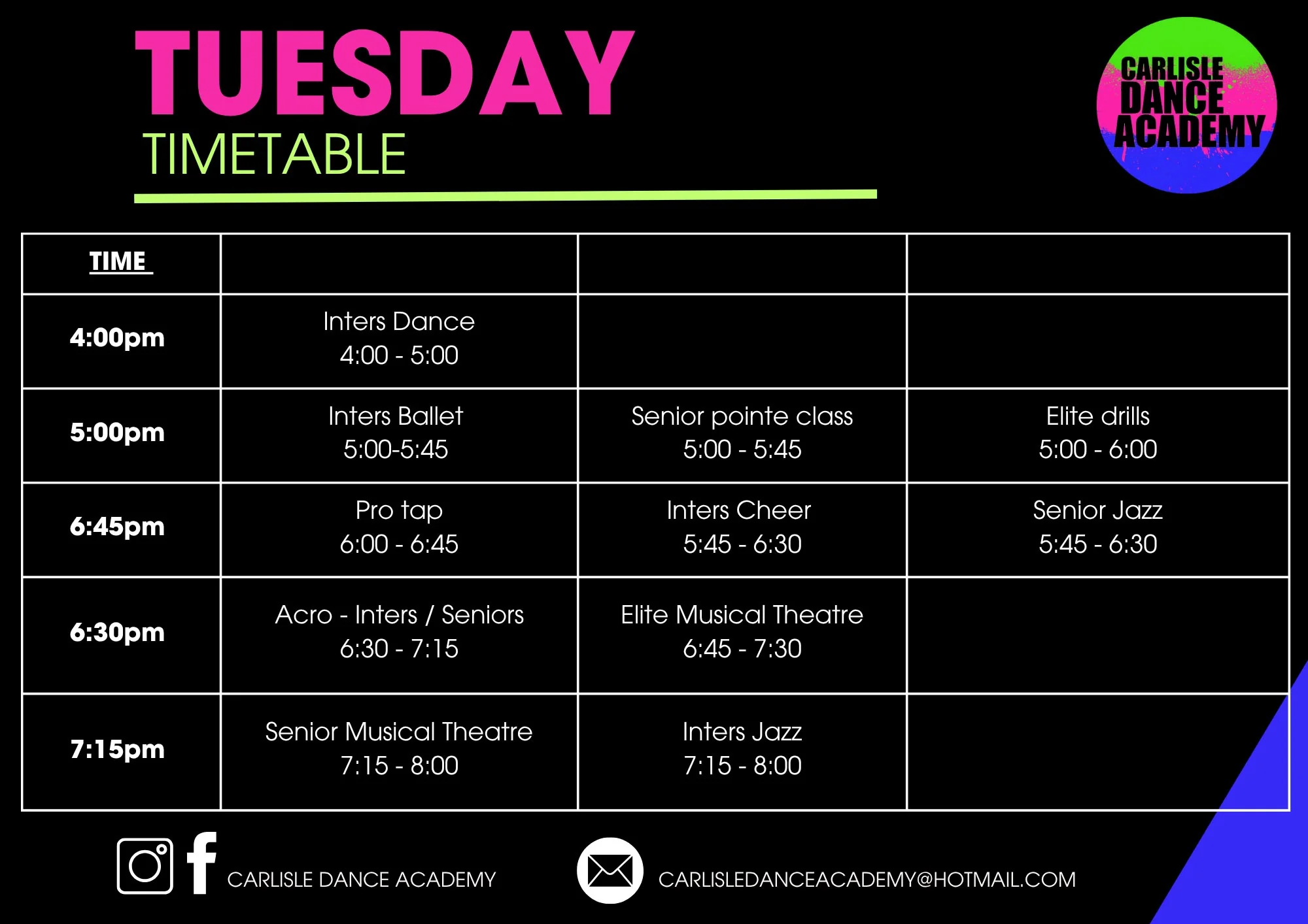 Timetable - Tuesday