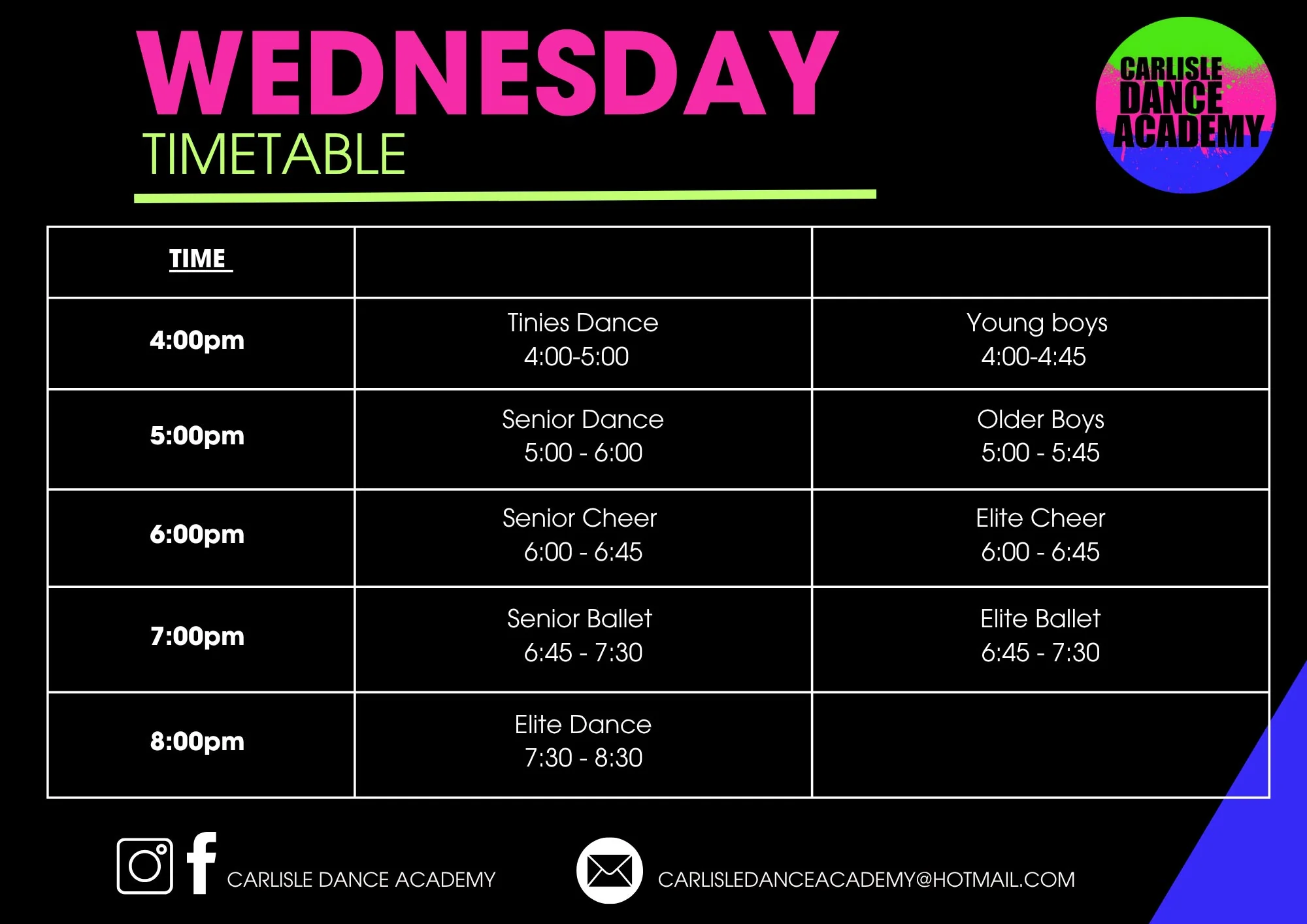 Timetable - Wednesday
