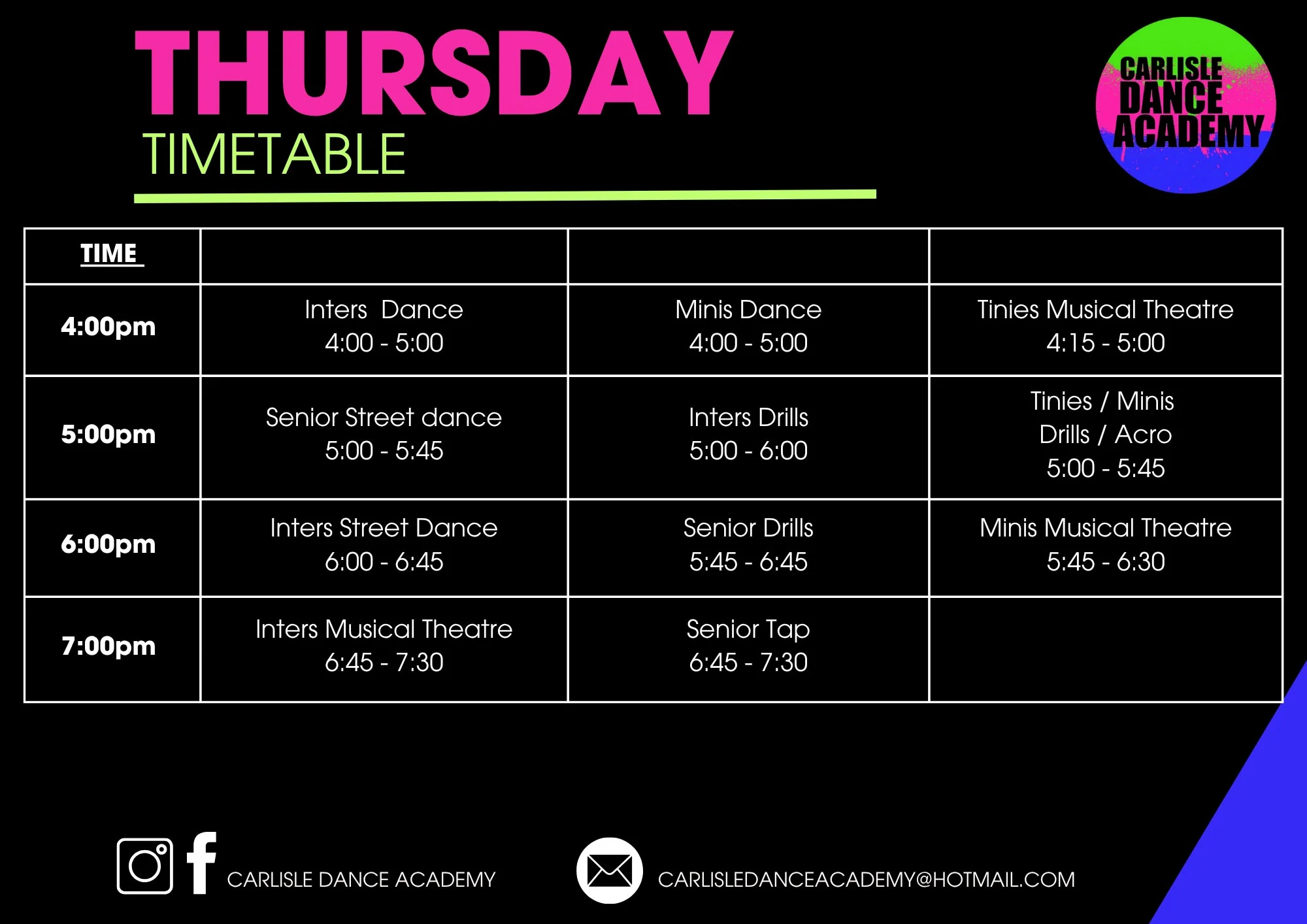 Timetable - Thursday