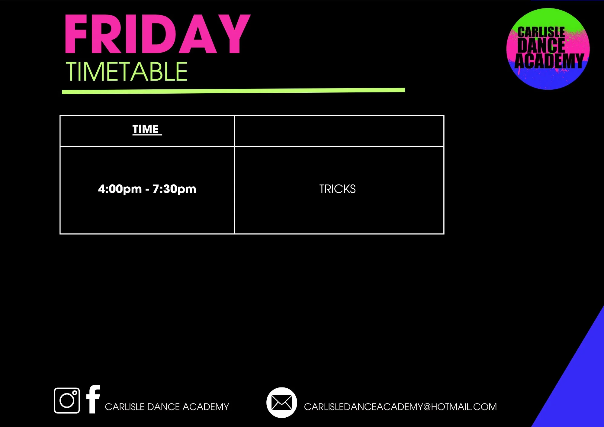 Timetable - Friday